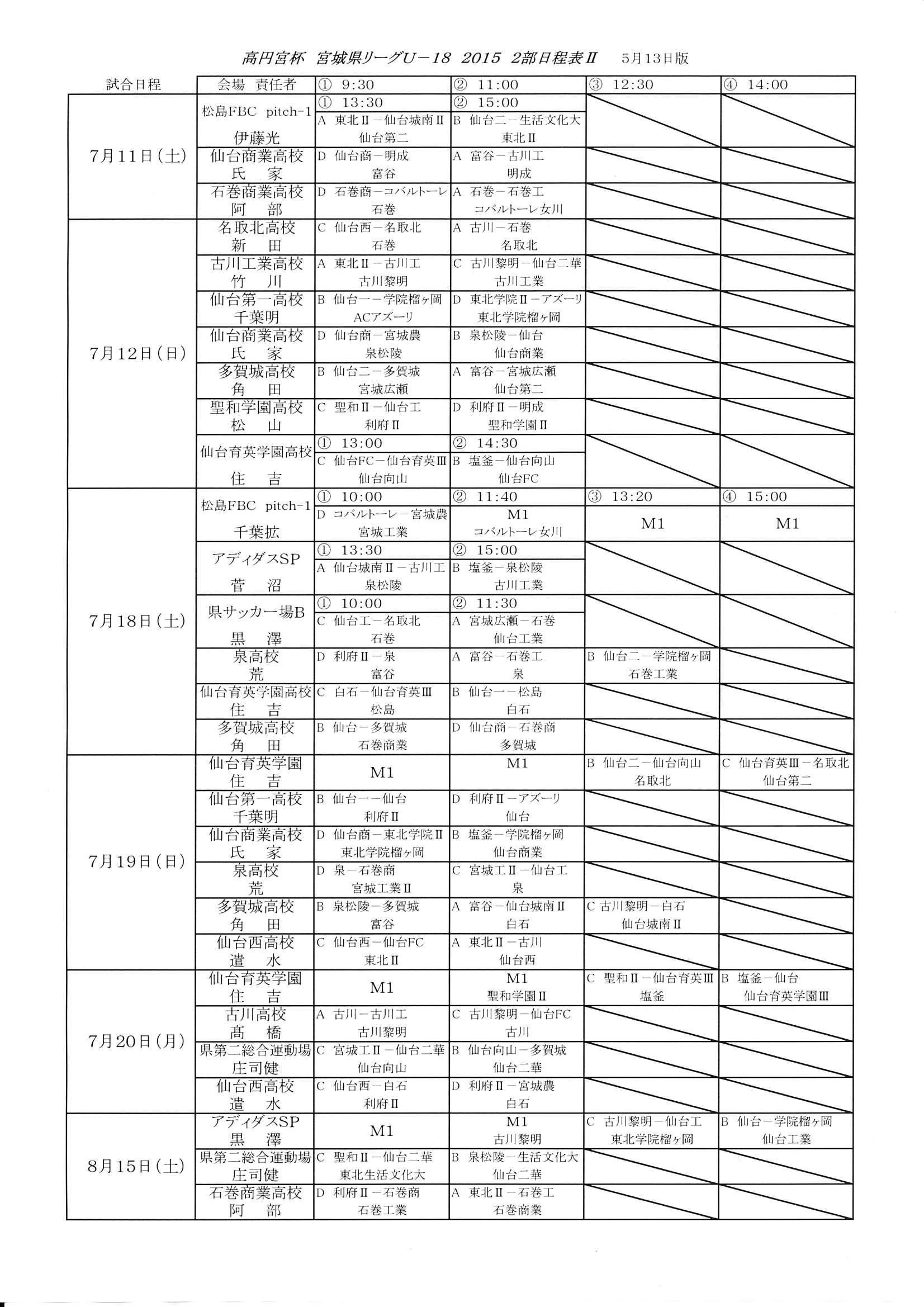 東北学院中学校 高等学校 サッカー部 News 高校 高円宮杯 宮城県リーグu １８ 15 ２部 日程表 ５月２３日 土 開幕